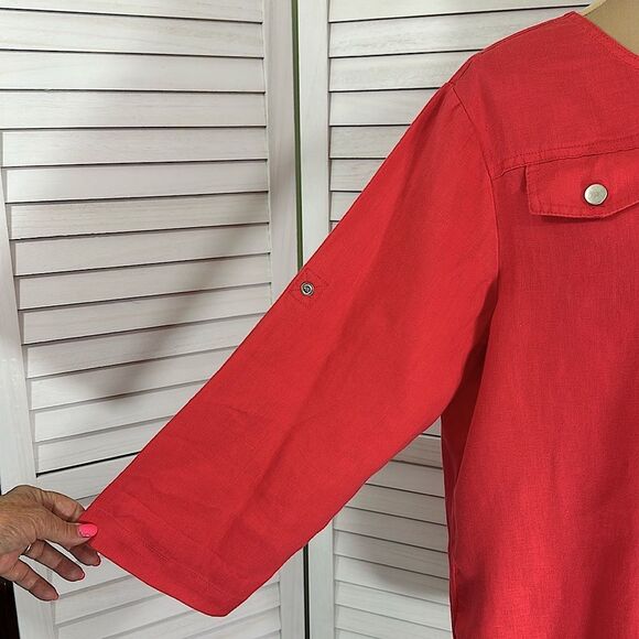 Linen Top Tunic Size Large Ellen Tracy Roll Tab NWOT - Picture 8 of 16